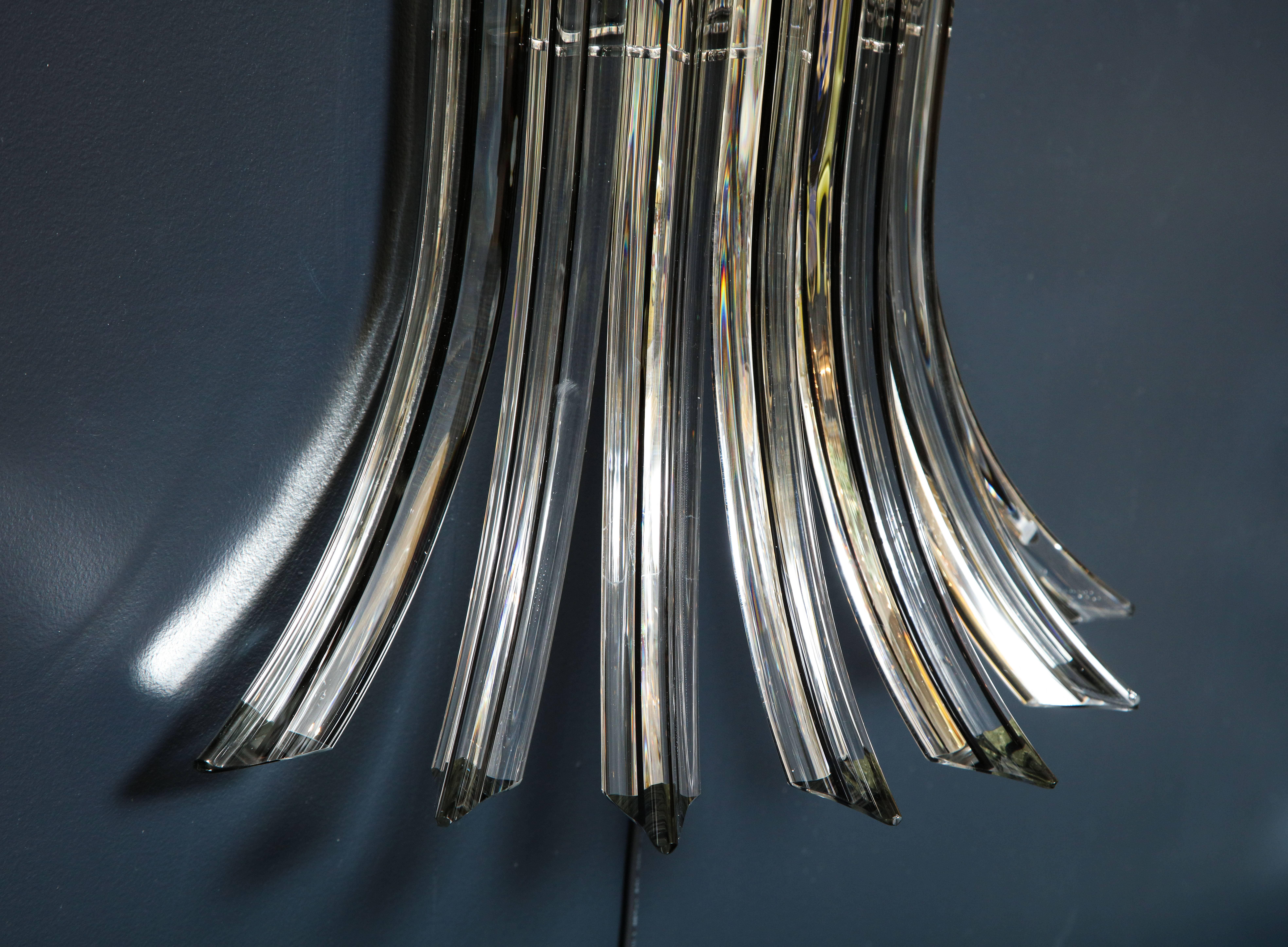 Hand-Crafted Pair of Large Clear Murano Glass Rod Sconces with Black Vein and Chrome, Italy For Sale