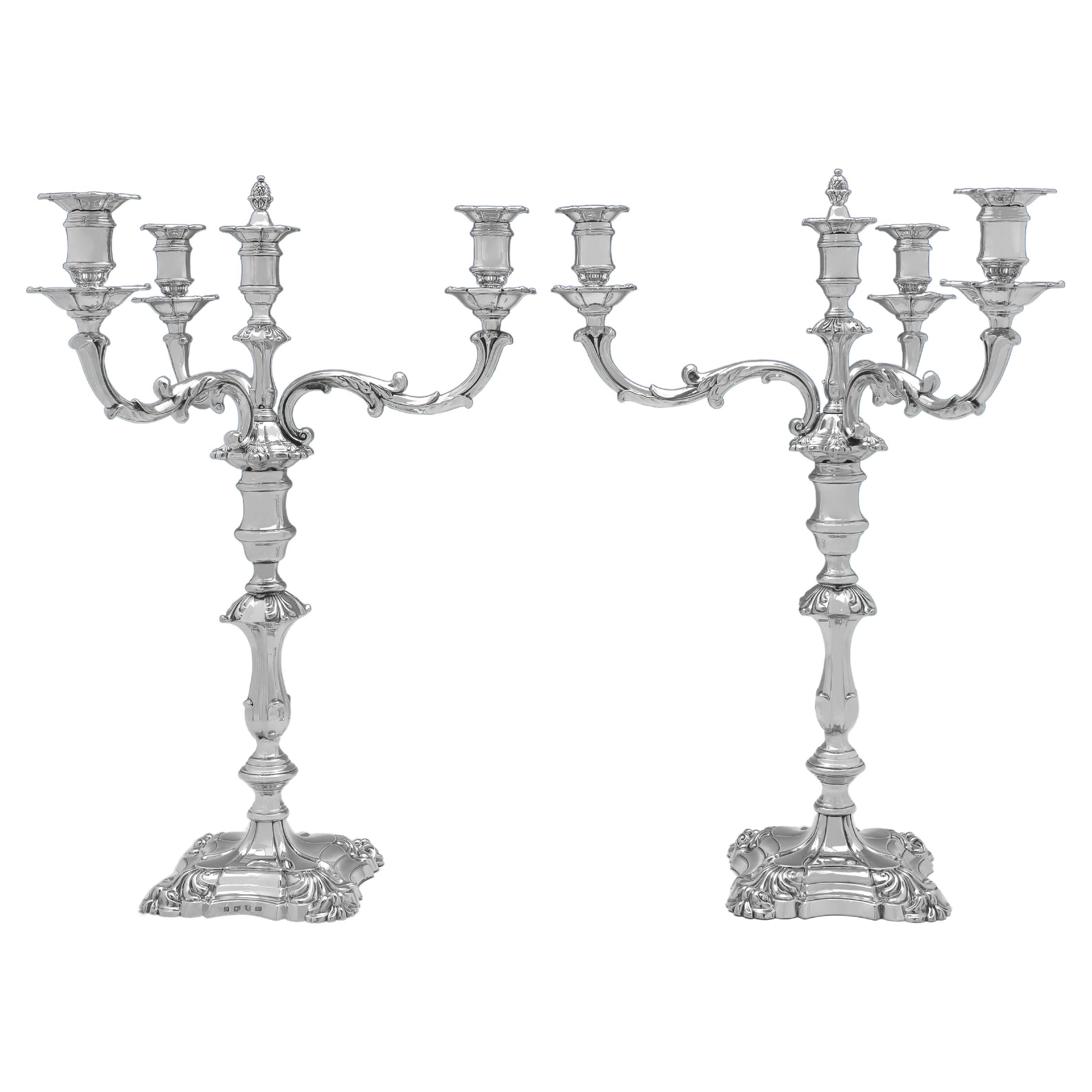 Large Pair of  Victorian 4 Shell Candelabra - 22" tall - Hallmarked in 1844/45 For Sale