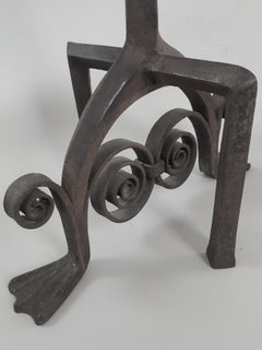 Large pair of Victorian Arts & Crafts Iron Andirons Fire Dogs