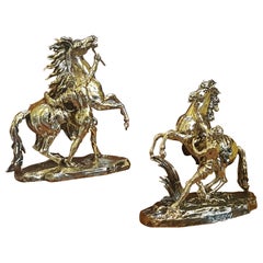 Large Pair of Victorian Brass Marly Horses