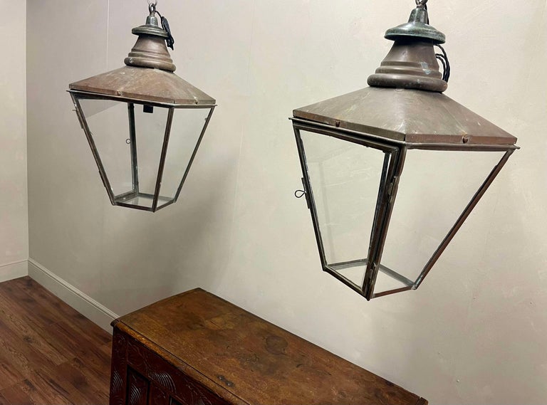 Large Pair of Victorian Copper Lanterns For Sale at 1stDibs