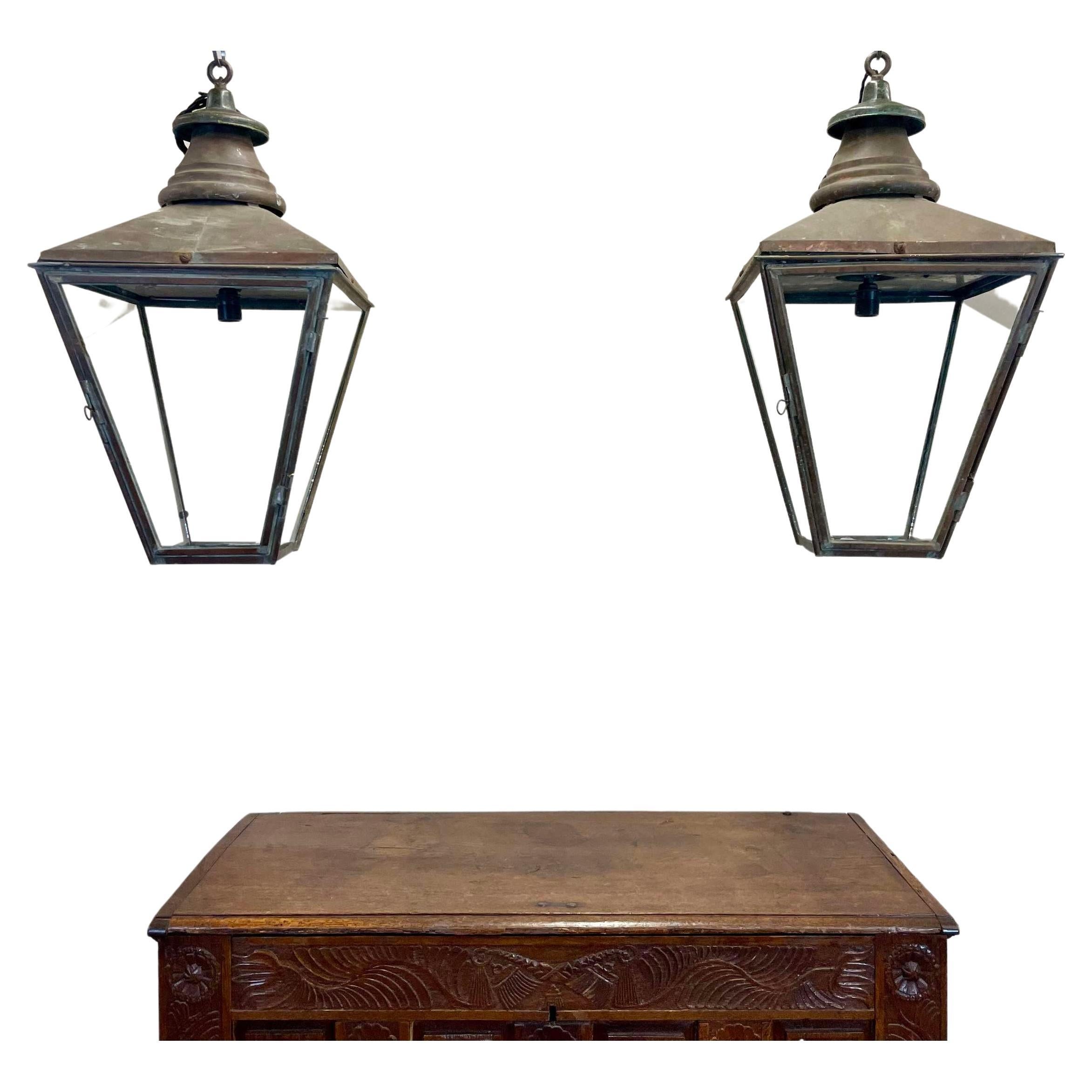 Large Pair of Victorian Copper Lanterns