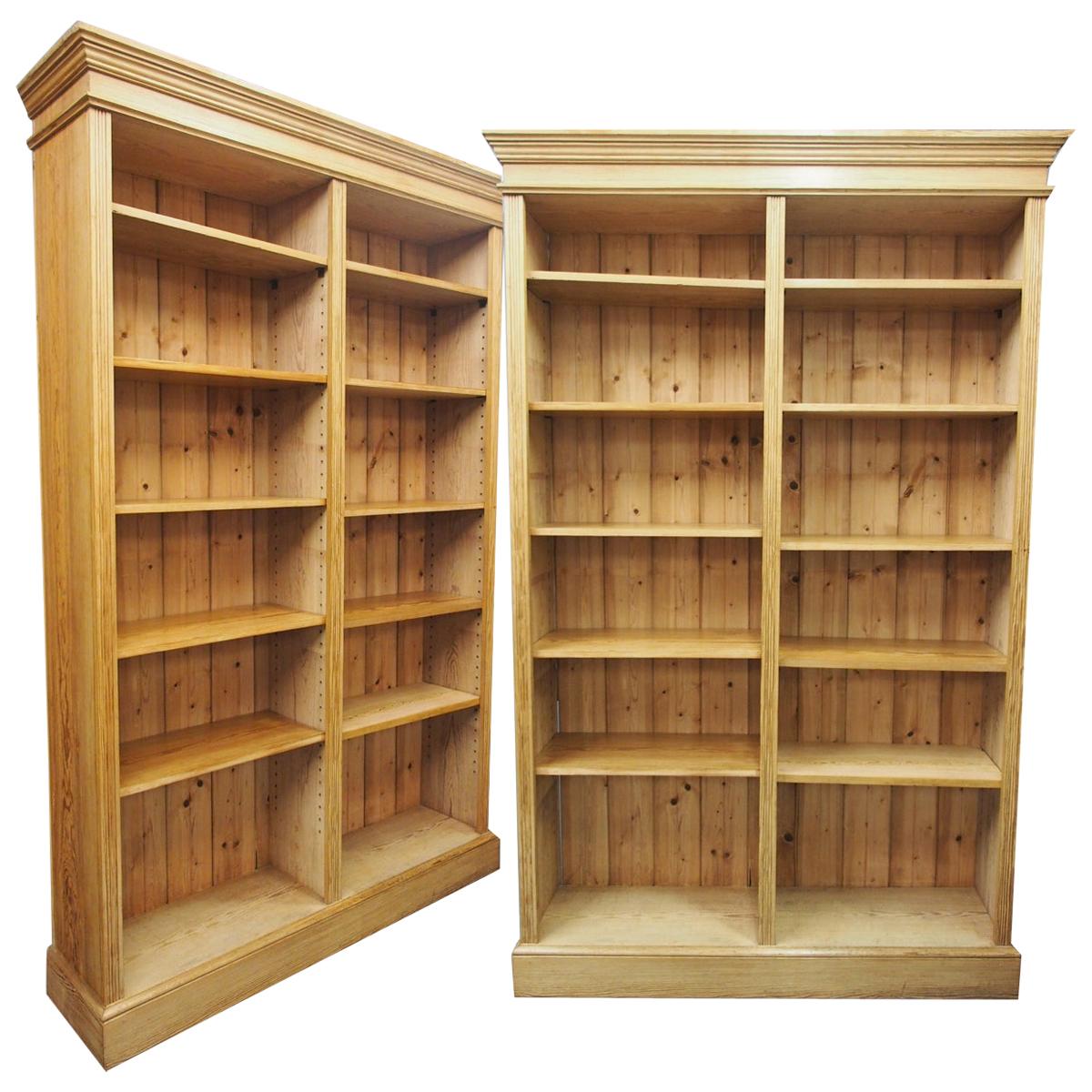Large Pair of Victorian Pitch Pine Open Bookcases For Sale