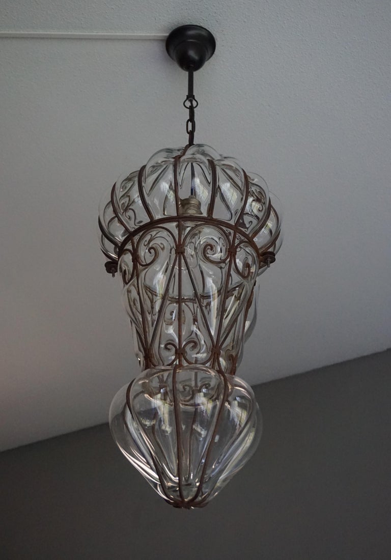Large Pair of Victorian Style Mouthblown Glass Pendant Light