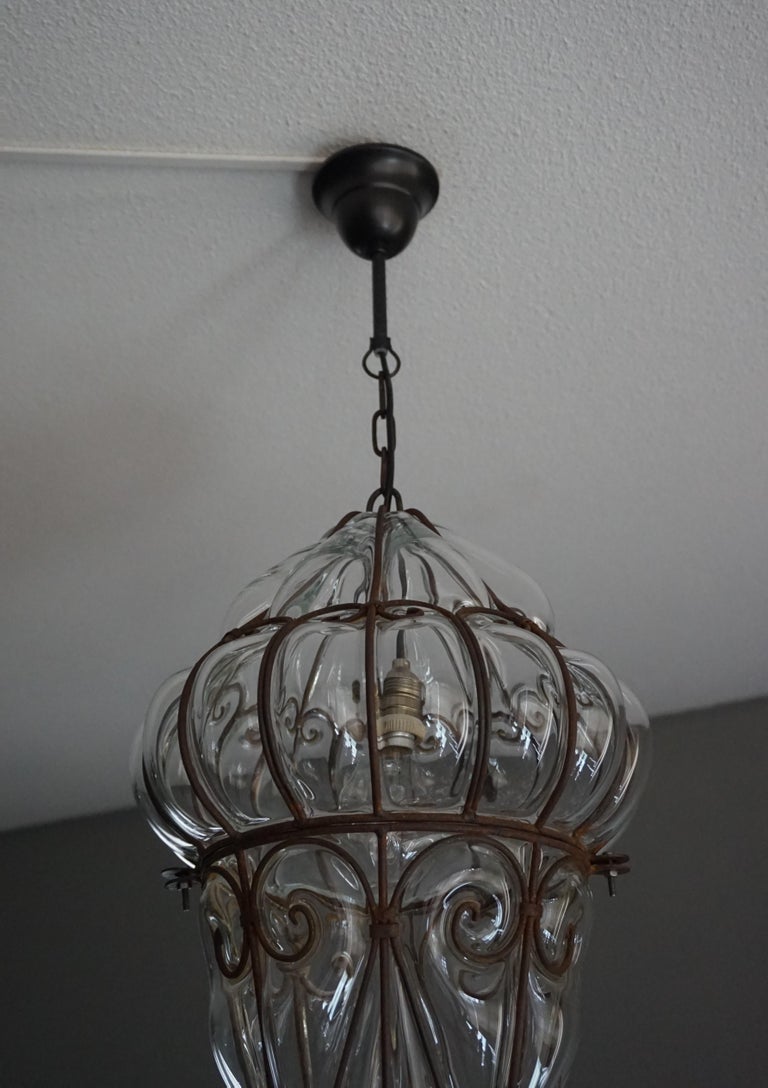 Large Pair of Victorian Style Mouthblown Glass Pendant Light