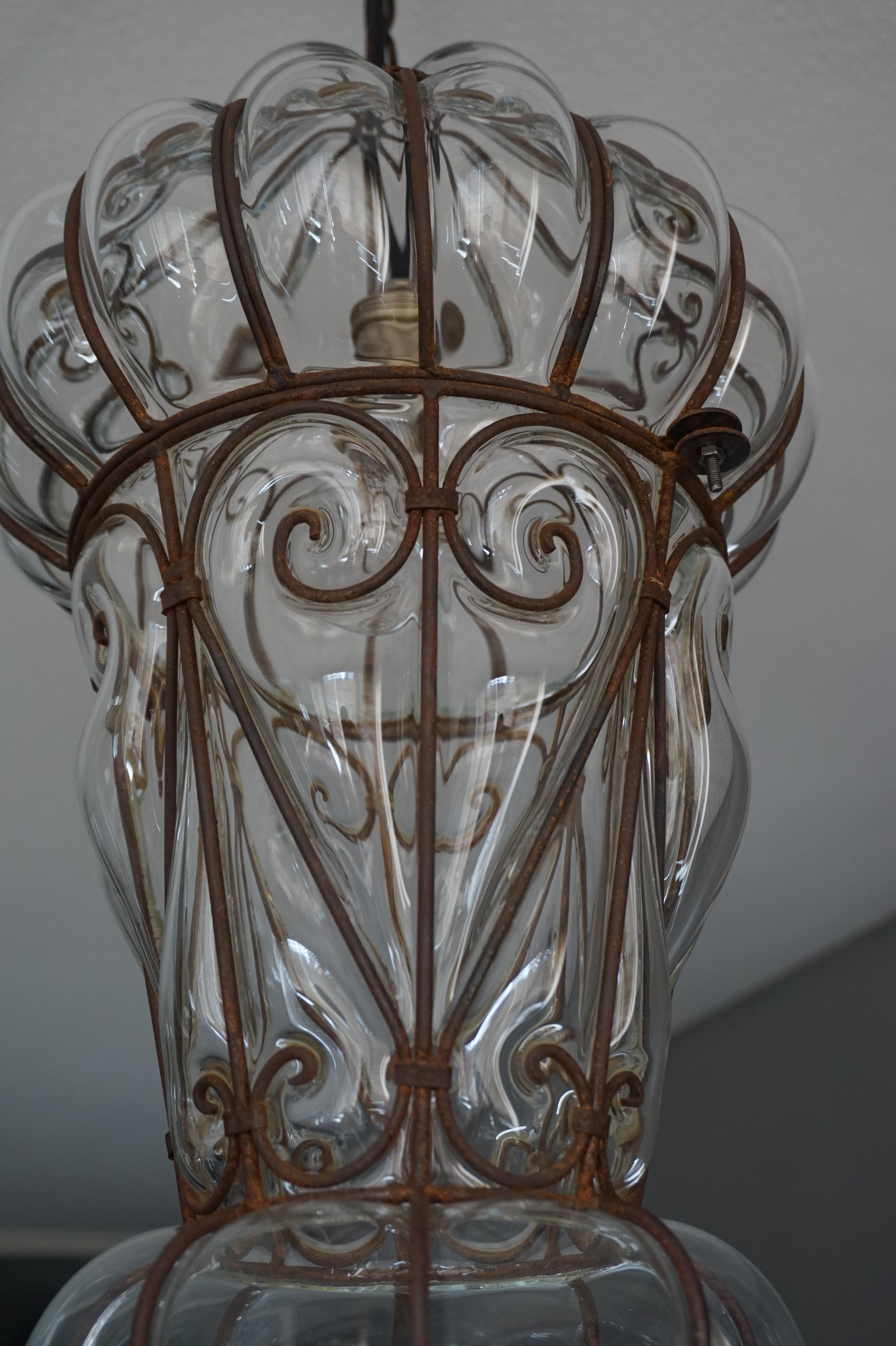 Hand-Crafted Large Pair of Victorian Style Mouthblown Glass Venetian Pendant Light Fixtures