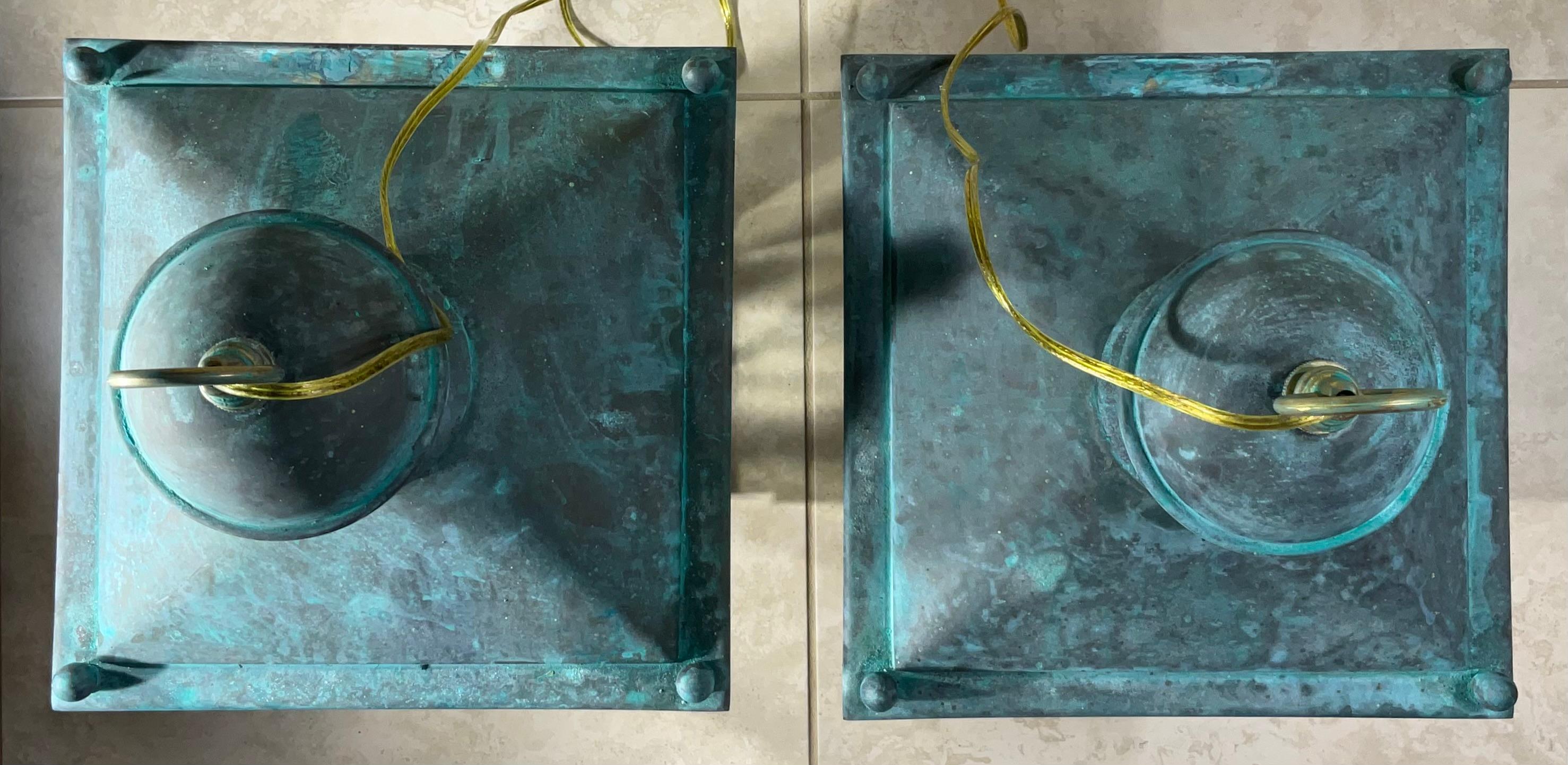 Large Pair Of Vintage Brass  Hanging Lanterns - 12”x 12”x 24” For Sale 5