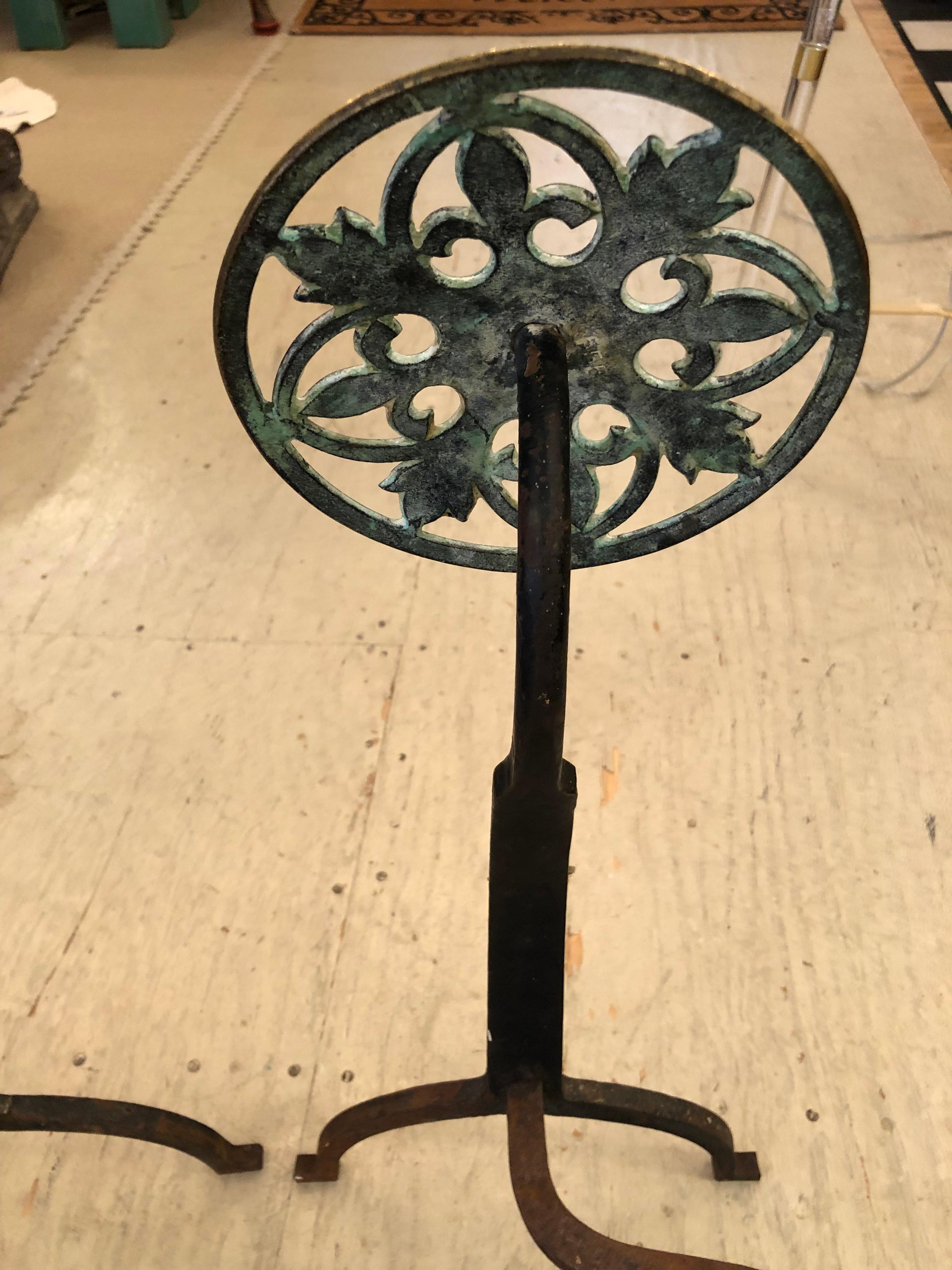 Large Pair of Vintage Cast Iron & Brass Sunburst Motif Andirons For Sale 4