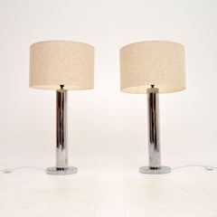 Large Pair of Vintage Chrome Table Lamps