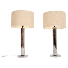 Large Pair of Vintage Chrome Table Lamps