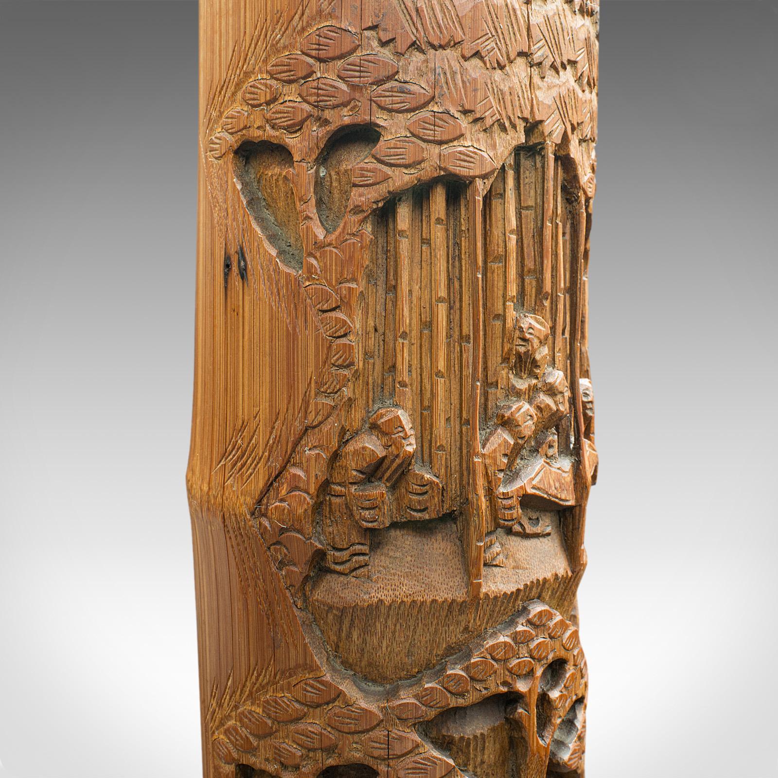 Grande coppia di vasi di fiori secchi d'epoca, cinese, bambù, Bitong, vaso a spazzola, 1930 in vendita 5