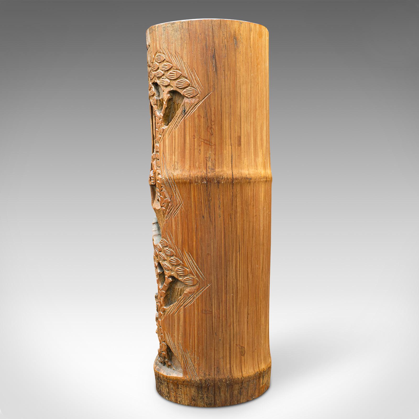 Bambù Grande coppia di vasi di fiori secchi d'epoca, cinese, bambù, Bitong, vaso a spazzola, 1930 in vendita