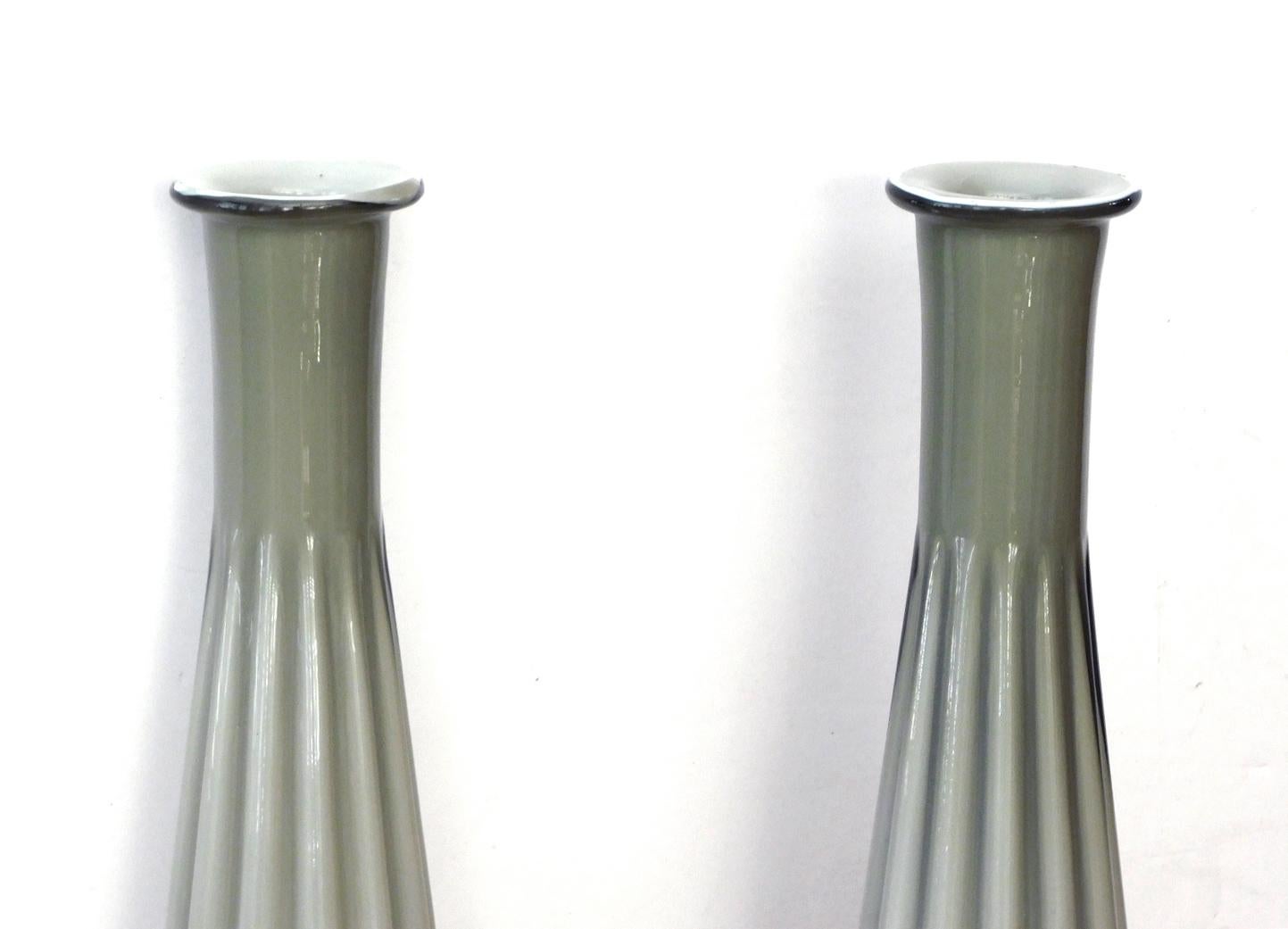 Italian Large Pair of Vintage Empoli Mid-Century Flared Gray Cased-Glass Decanters