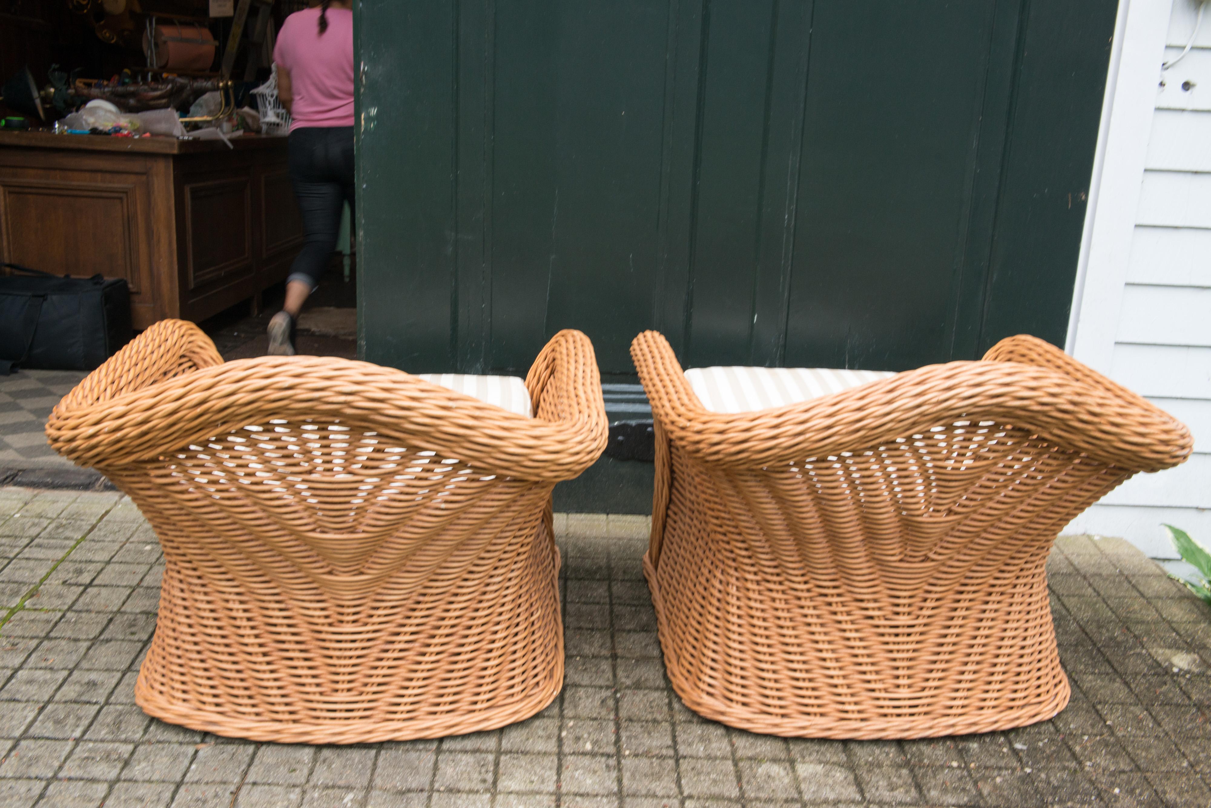 Large Pair of Vintage Ficks Reed Rattan Arm Chairs 1
