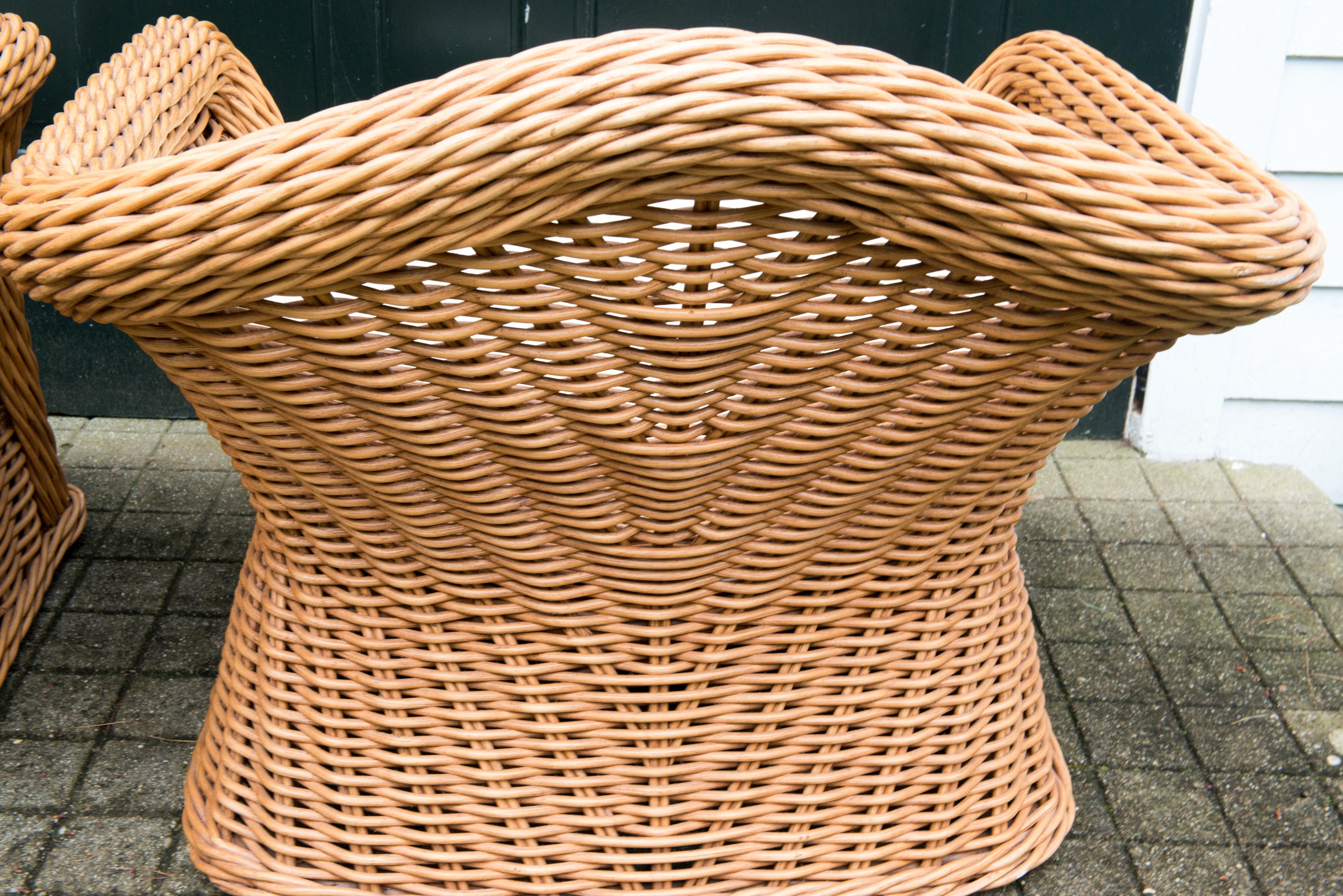 Large Pair of Vintage Ficks Reed Rattan Arm Chairs 4