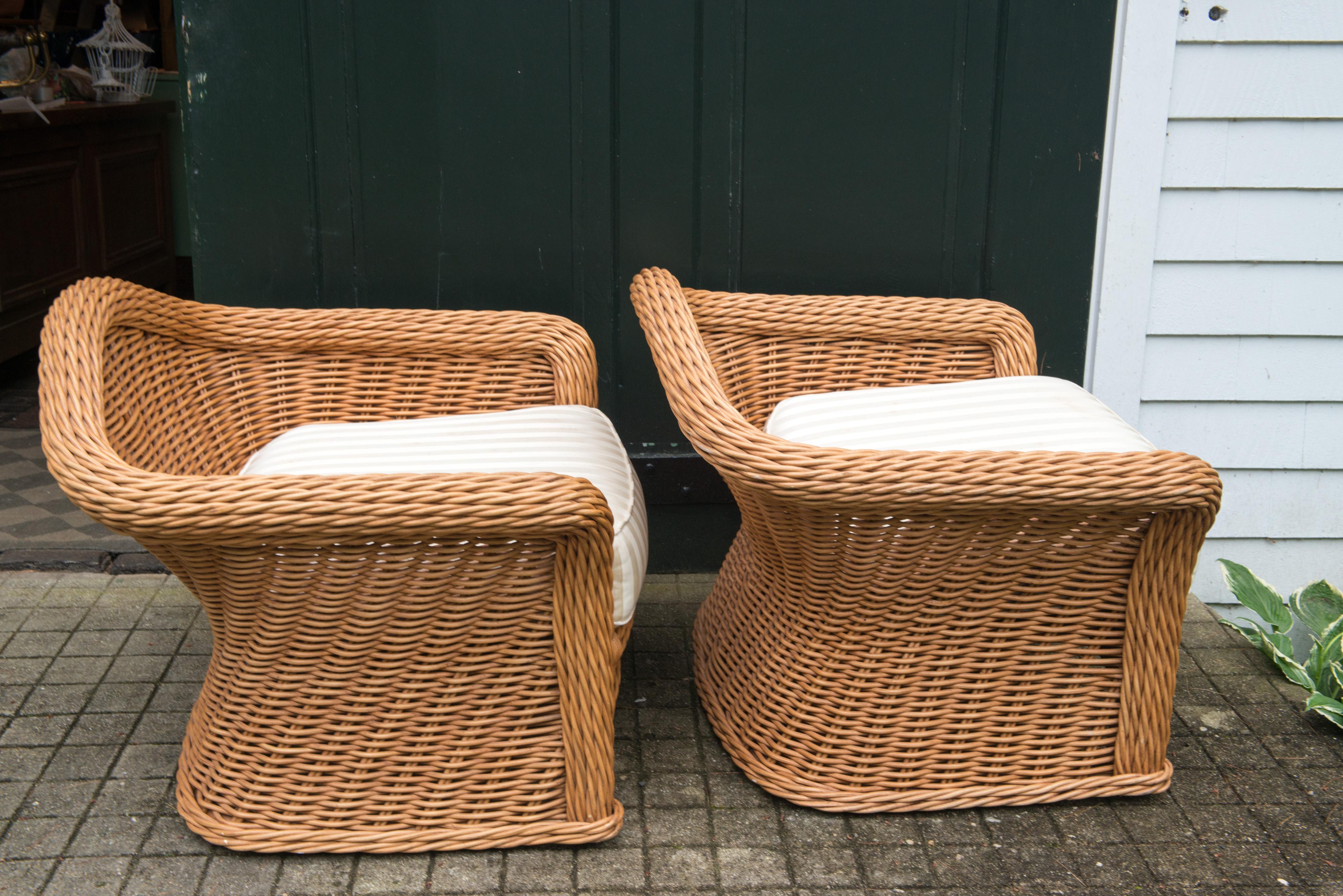 Large Pair of Vintage Ficks Reed Rattan Arm Chairs 4