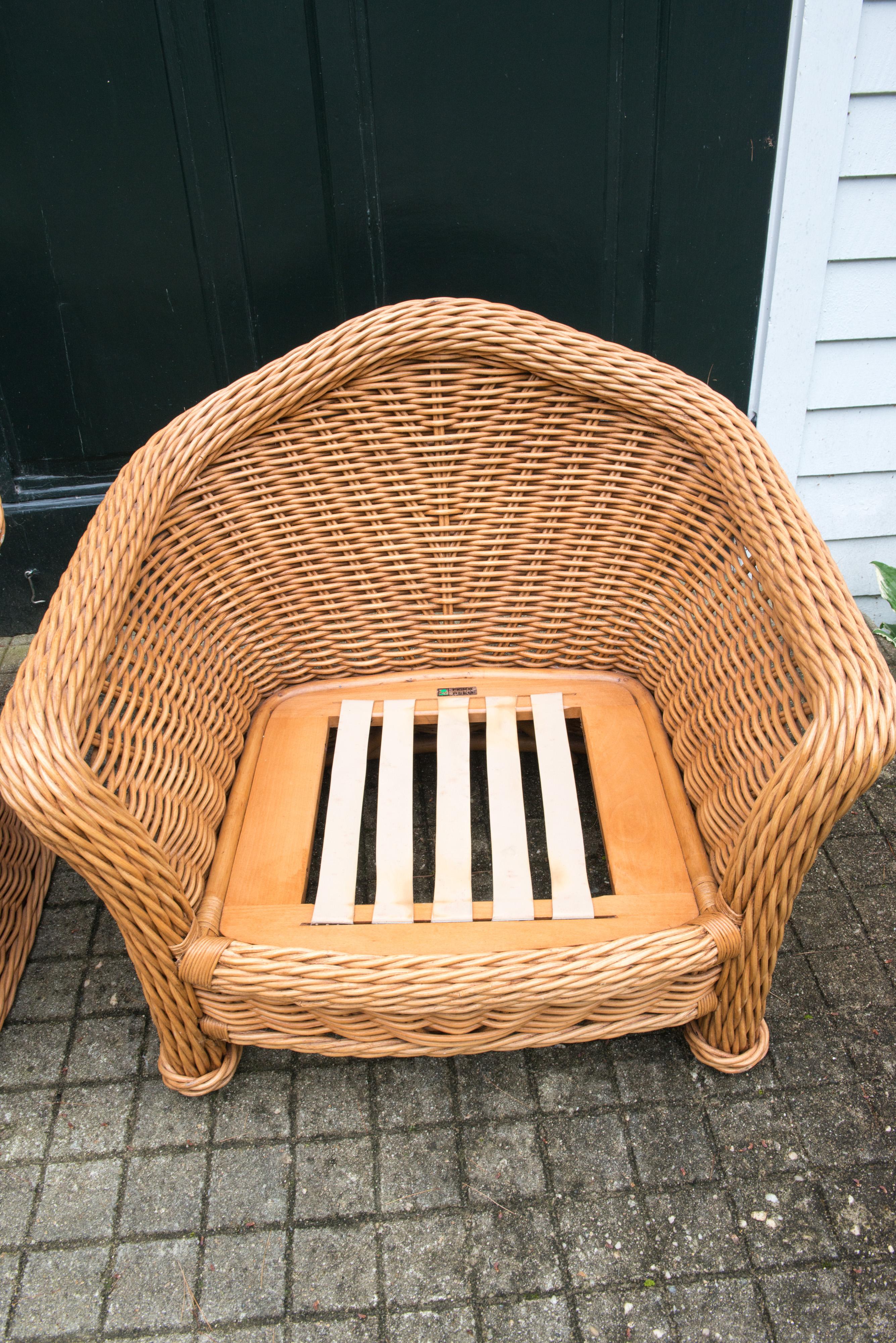 American Large Pair of Vintage Ficks Reed Rattan Arm Chairs