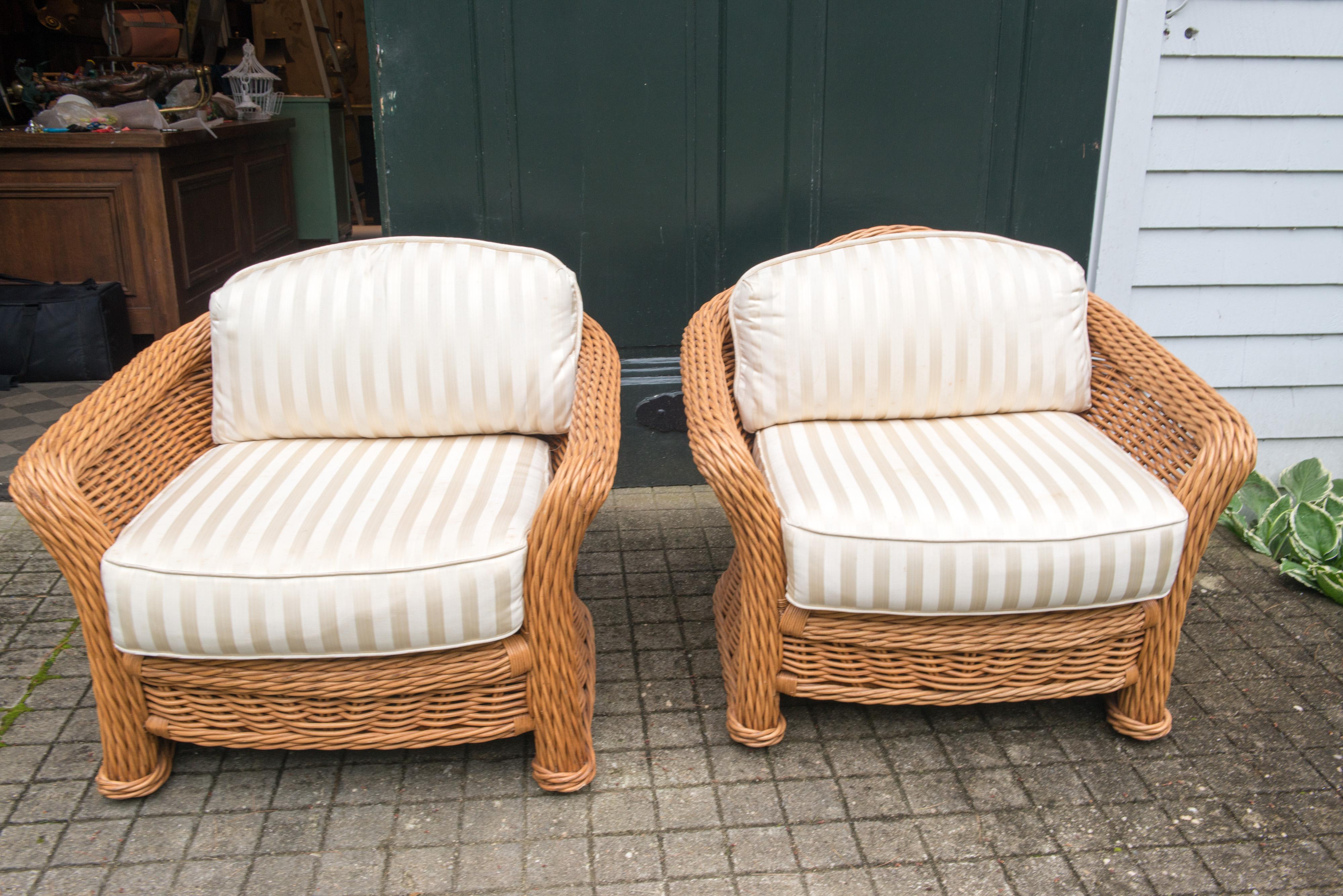 Late 20th Century Large Pair of Vintage Ficks Reed Rattan Arm Chairs