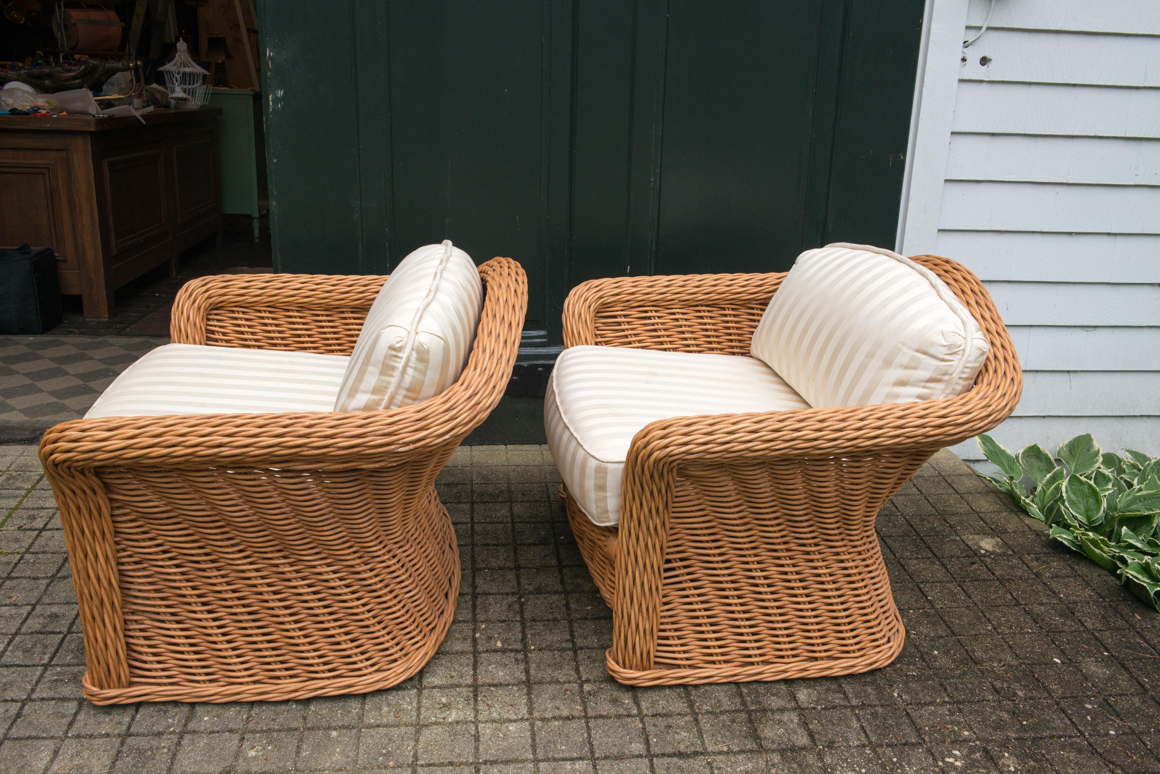 Large Pair of Vintage Ficks Reed Rattan Arm Chairs 1