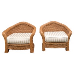 Large Pair of Vintage Ficks Reed Rattan Arm Chairs