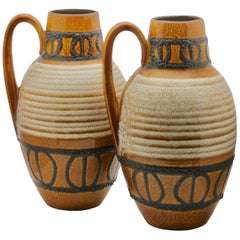 Paire de grands vases de sol vintage, décor de lave grasse, par Scheurich, Allemagne