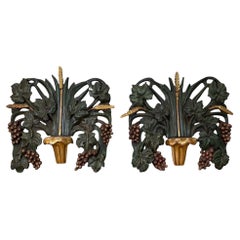 Large Pair of Vintage French Provincial Giltwood Harvest Wall Sculptures