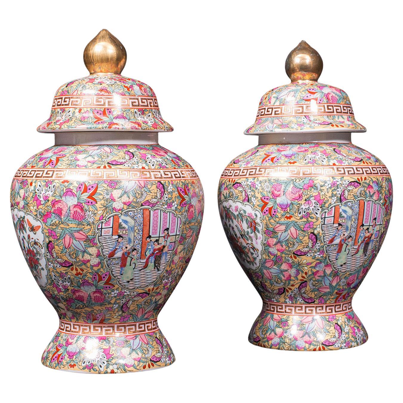 20th Century Poreclain Decorative Baluster Spice Jars - A Pair