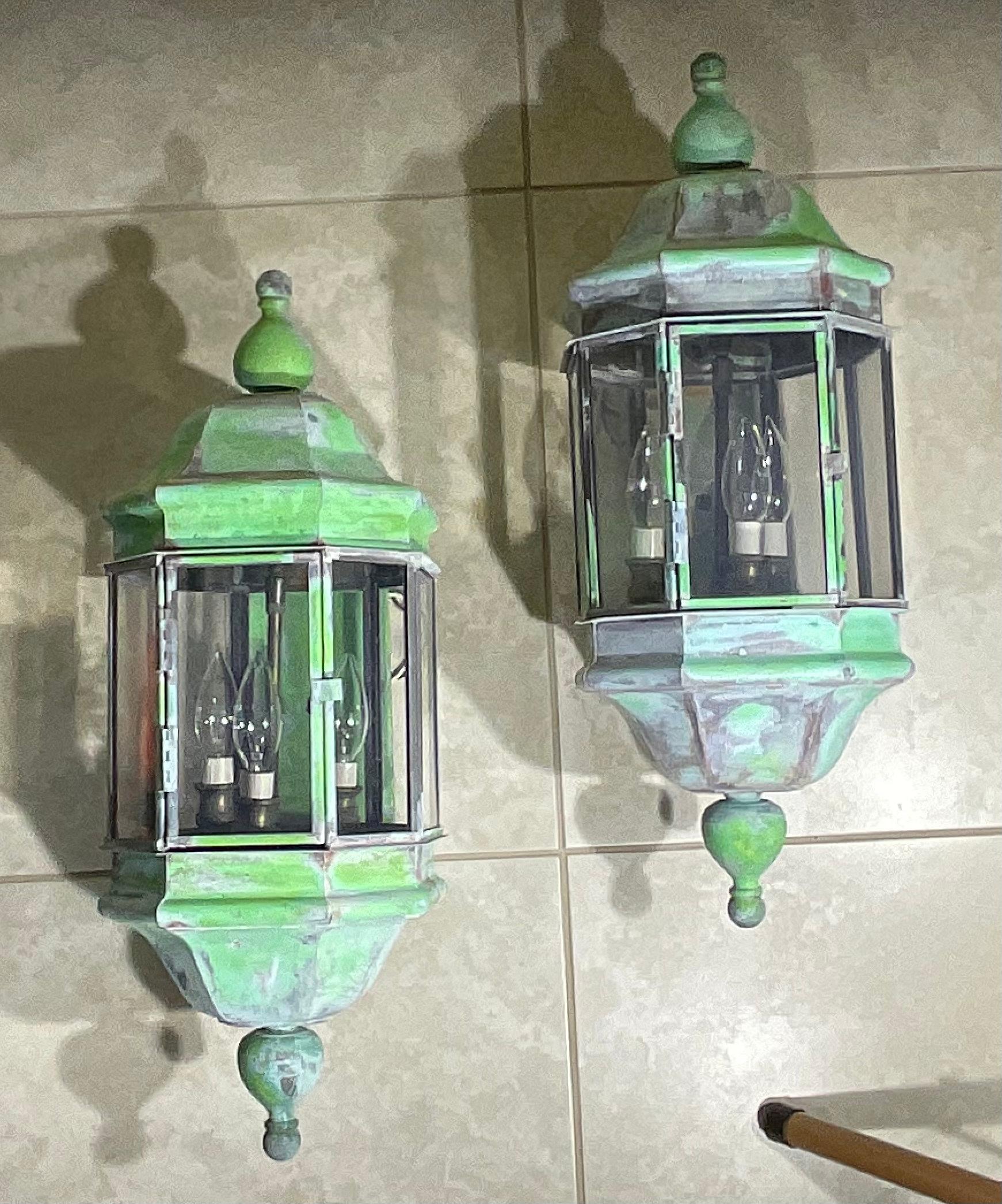 Large Pair of Vintage Handcrafted Wall-Mounted Solid Brass Lantern For Sale 6