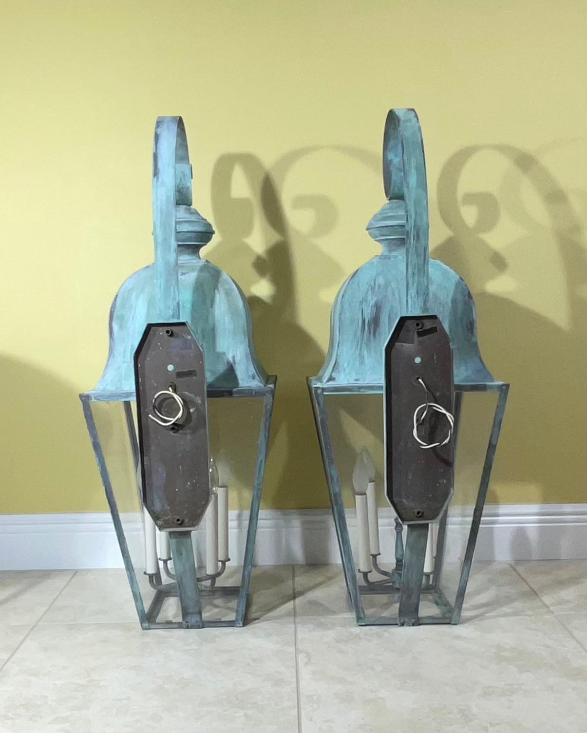 Large Pair of Vintage Handcrafted Wall-Mounted Solid Brass Lantern 6