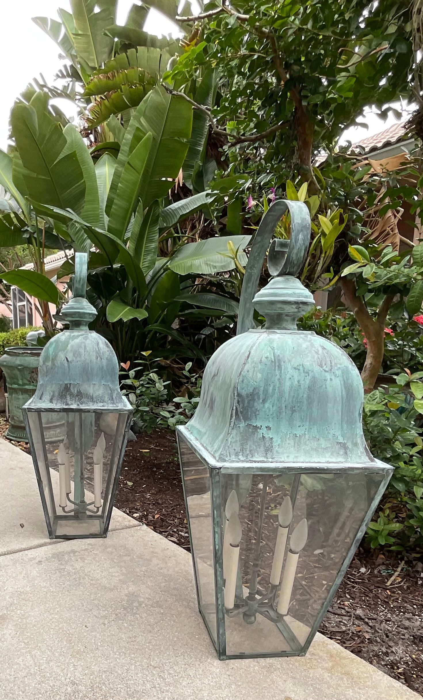 Large Pair of Vintage Handcrafted Wall-Mounted Solid Brass Lantern 9