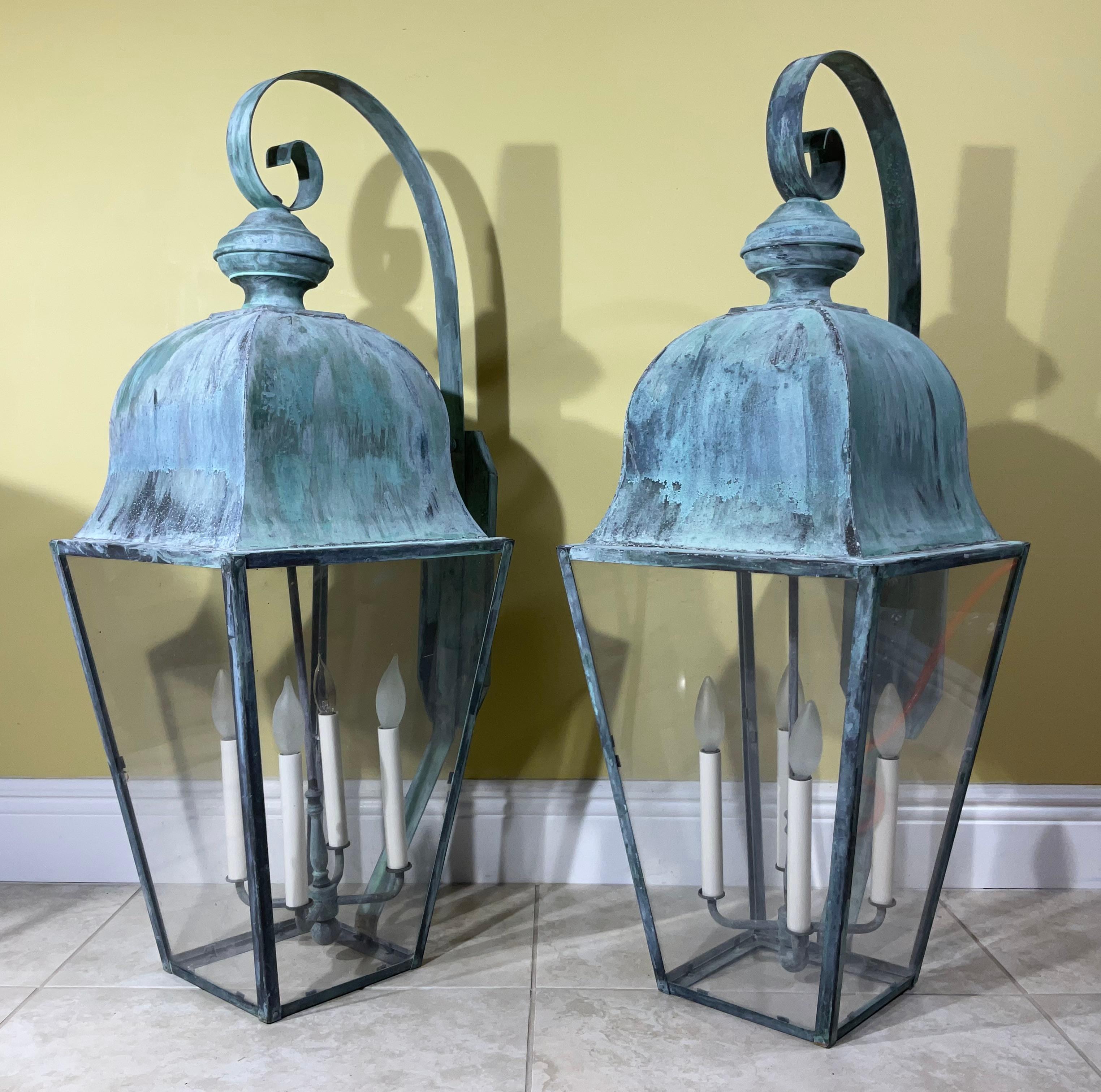 20th Century Large Pair of Vintage Handcrafted Wall-Mounted Solid Brass Lantern