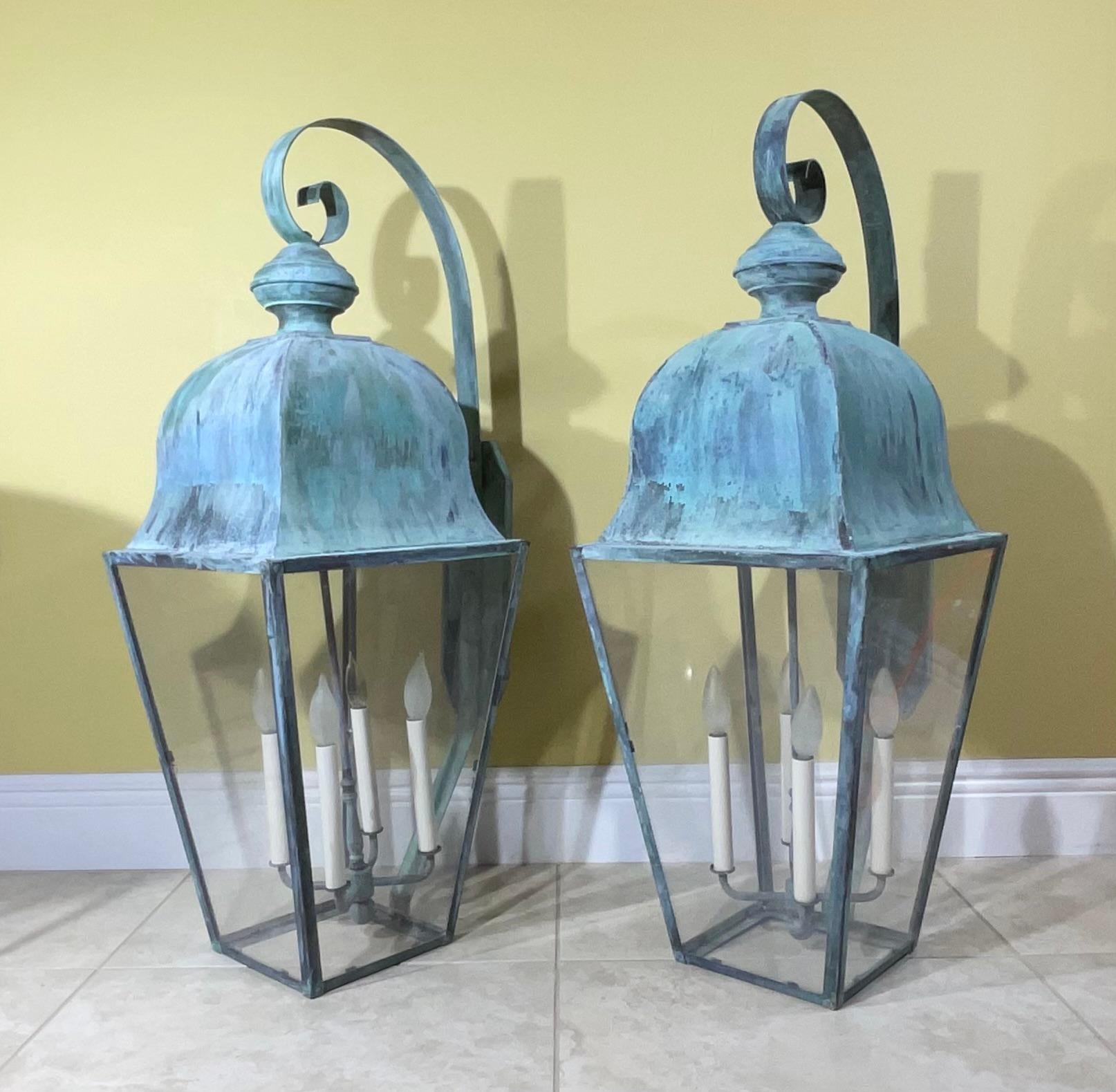 Large Pair of Vintage Handcrafted Wall-Mounted Solid Brass Lantern 1