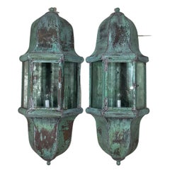 Large Pair of Vintage Handcrafted Wall-Mounted Solid Brass Lantern