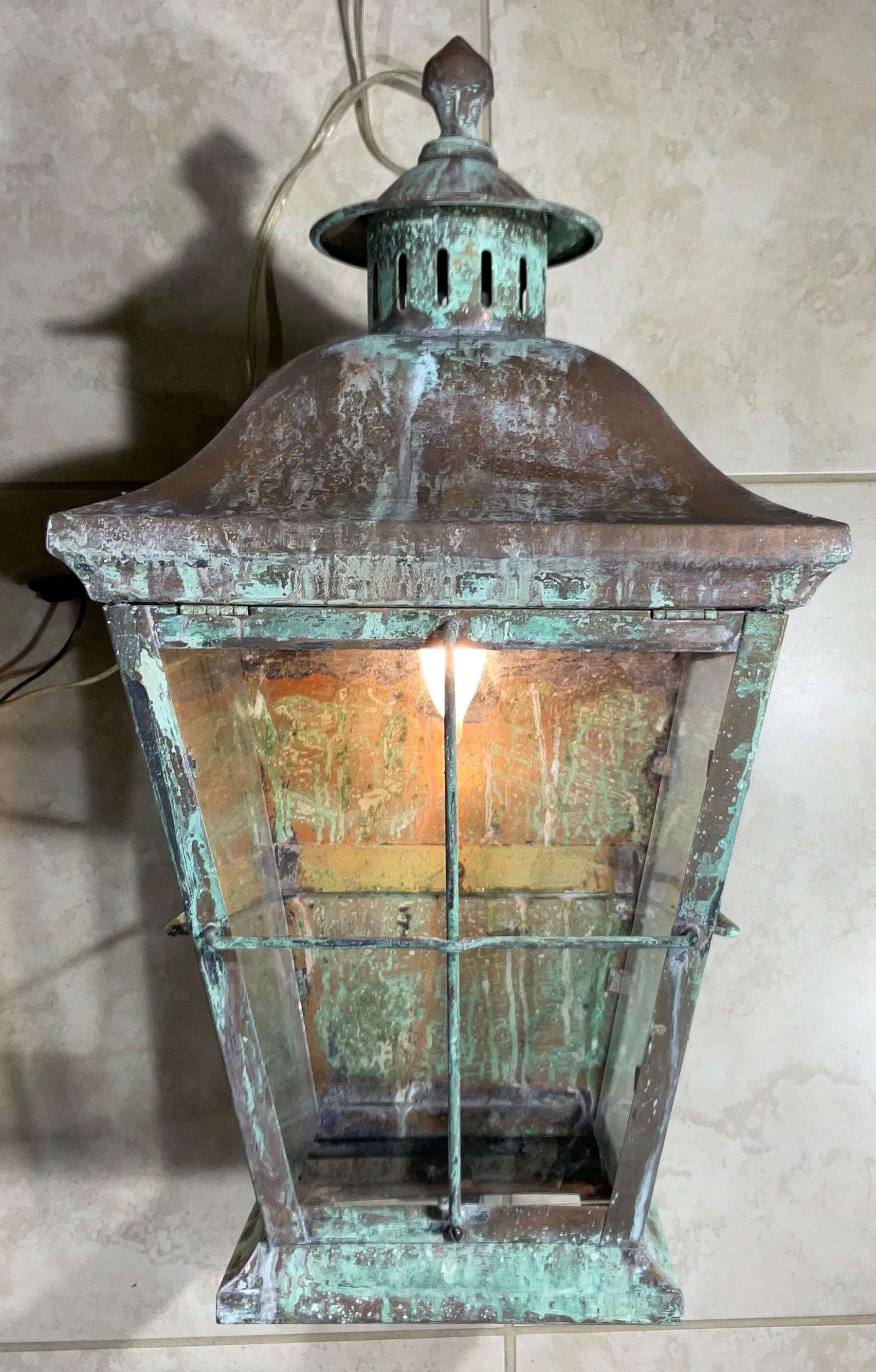 Large Pair of Vintage Handcrafted Wall-Mounted Solid Copper and  Brass Lantern 6