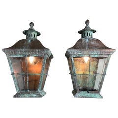 Large Pair of Vintage Handcrafted Wall-Mounted Solid Copper and  Brass Lantern