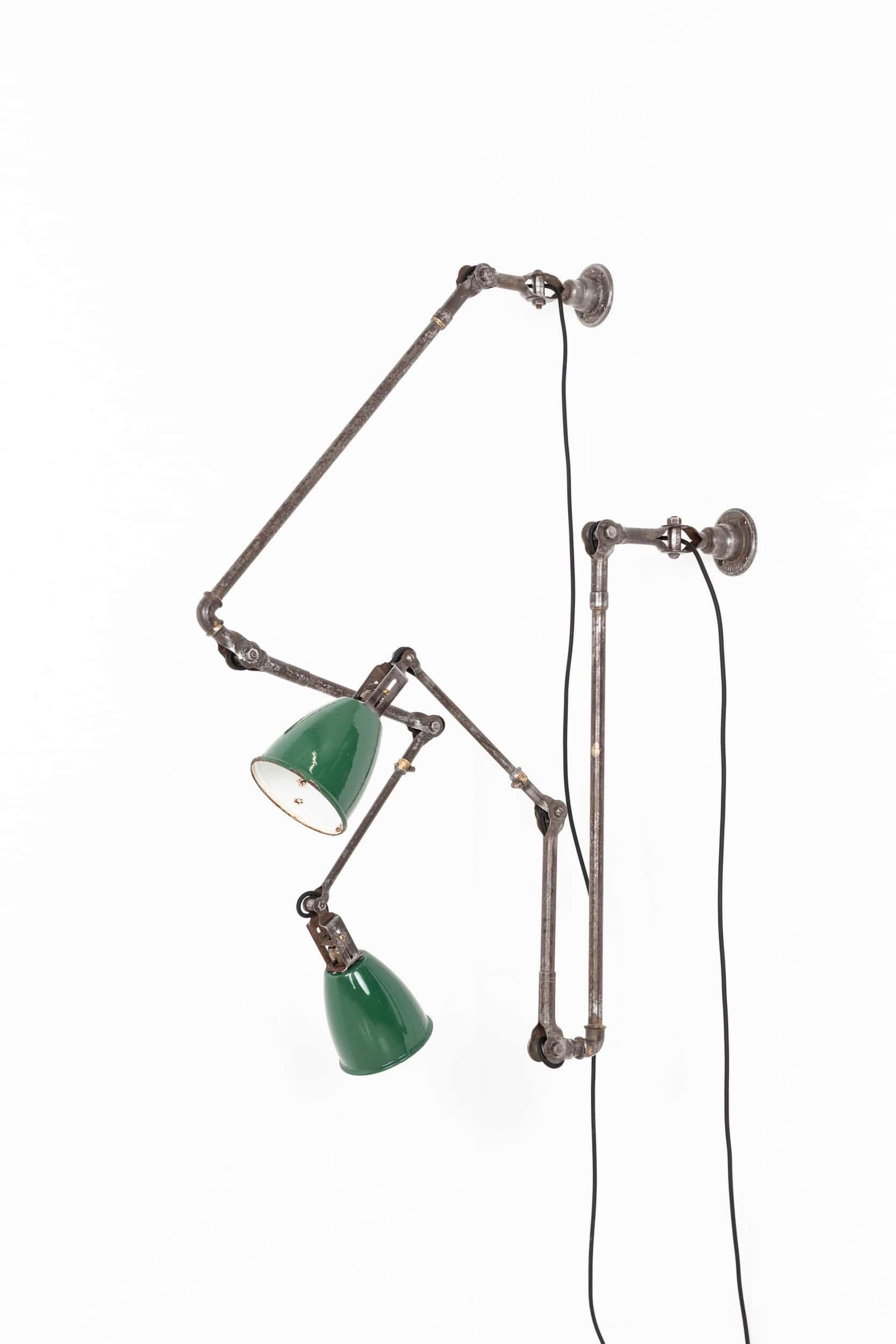 Large Pair of Vintage Industrial Dugdills Factory Machinist Lamps