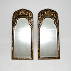 Large Pair of Vintage Lacquered Chinoiserie Mirrors