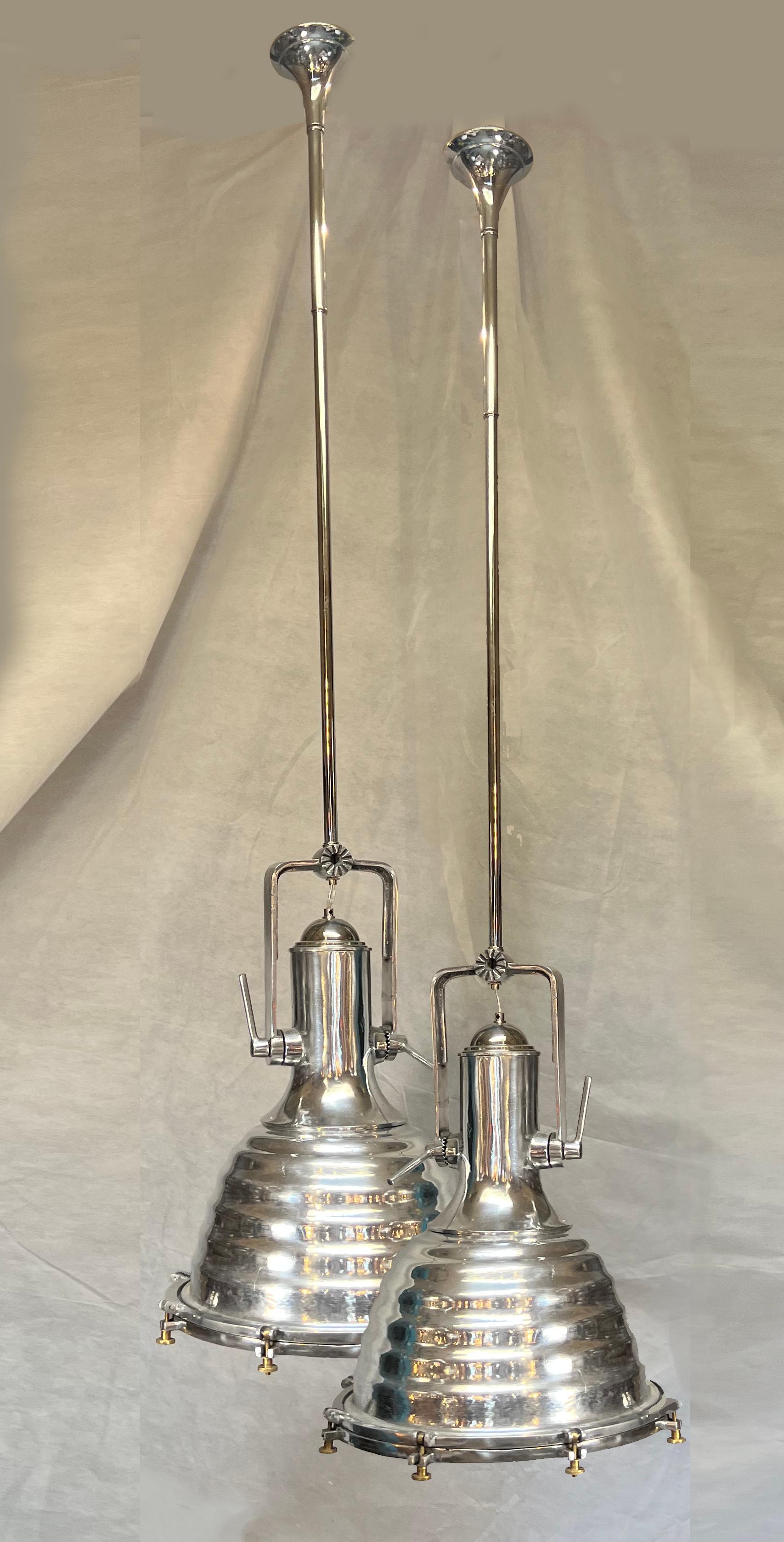 Art Deco Large Pair of Vintage, Marine Kitchen Pendant Lights For Sale