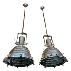 Large Pair of Vintage, Marine Kitchen Pendant Lights