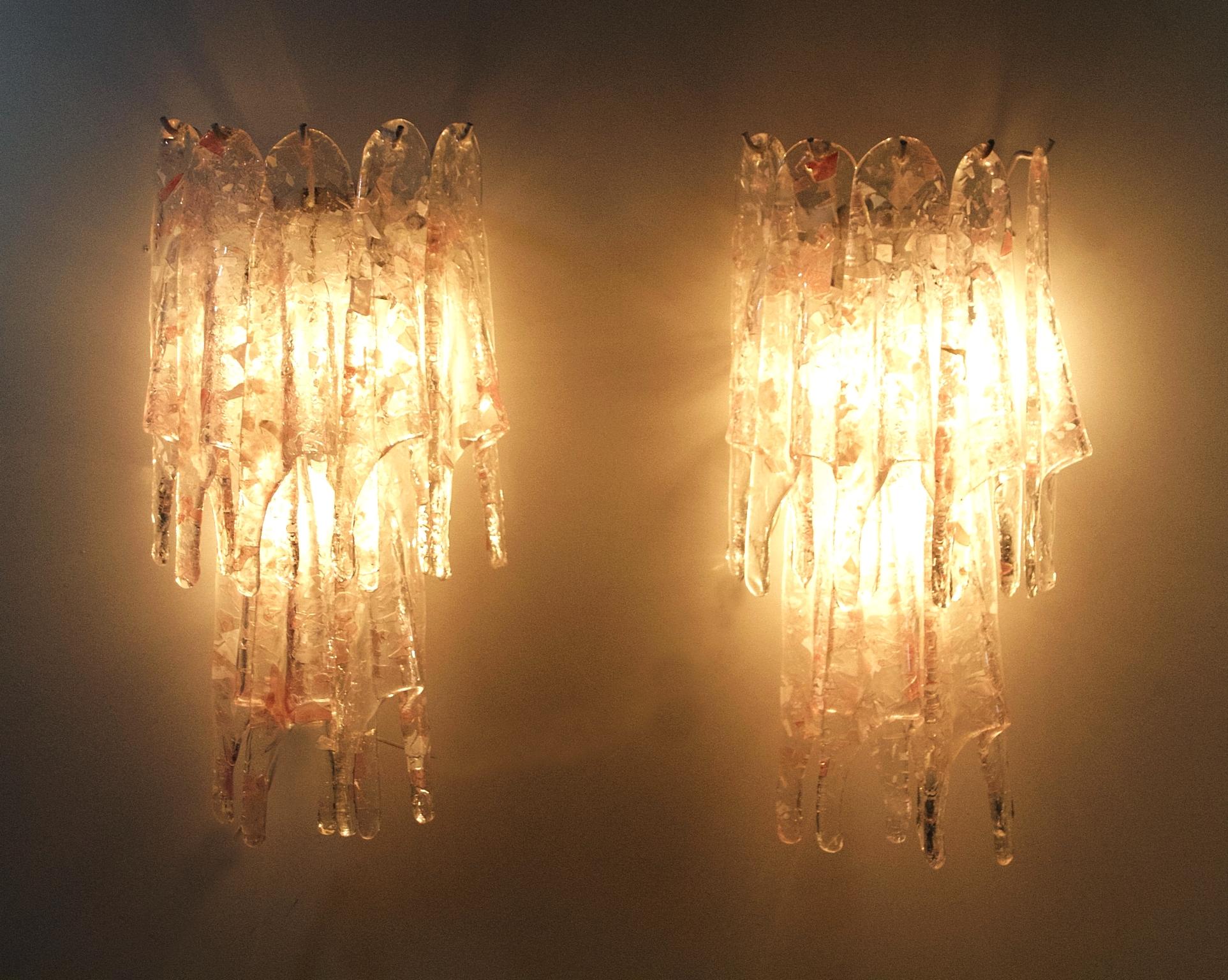Large Pair of Vintage Murano Brutalist Wall Sconces In Excellent Condition In Albano Laziale, Rome/Lazio