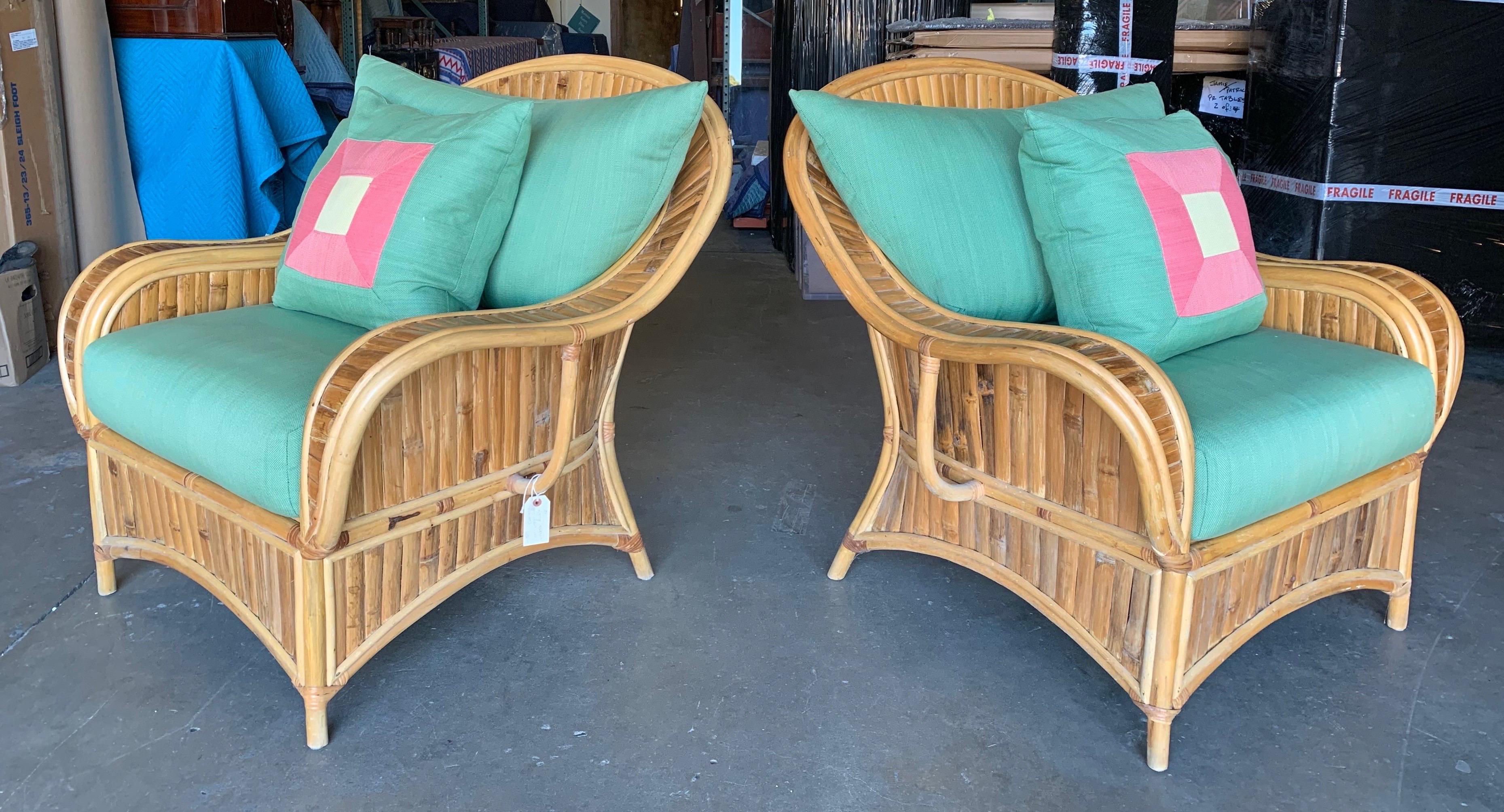 Unknown Large Pair of Vintage Rattan Club Chairs For Sale