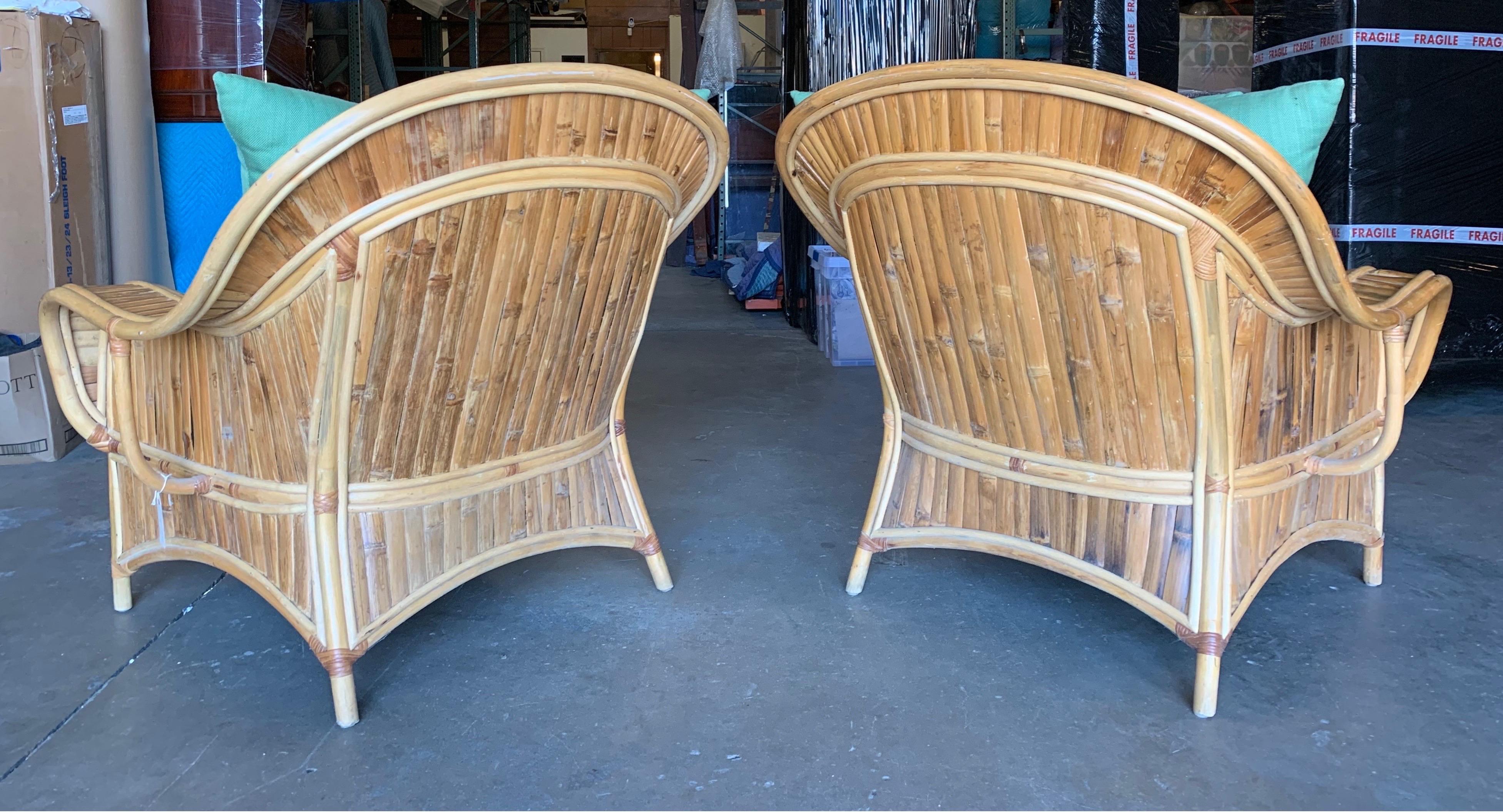Large Pair of Vintage Rattan Club Chairs For Sale 1