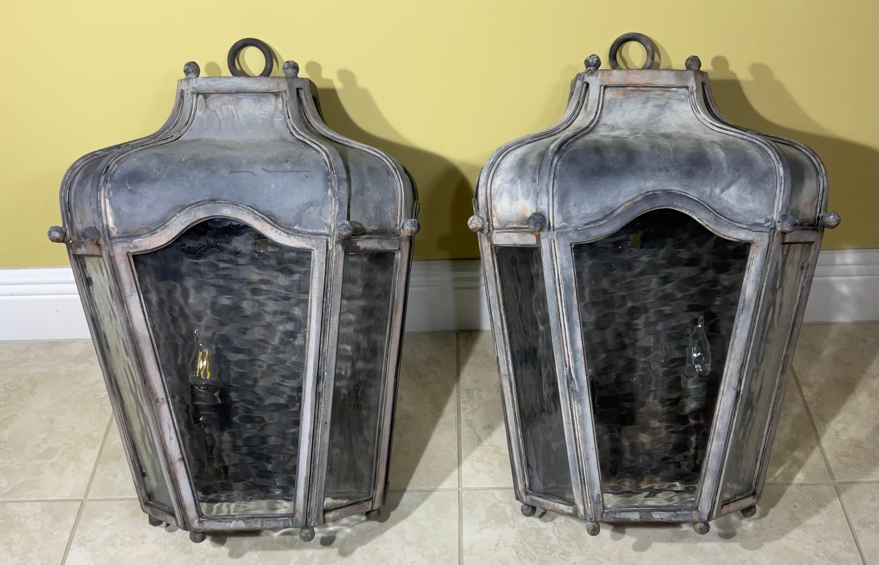 Steel Large Pair Of Wall Sconces / Wall Lantern 