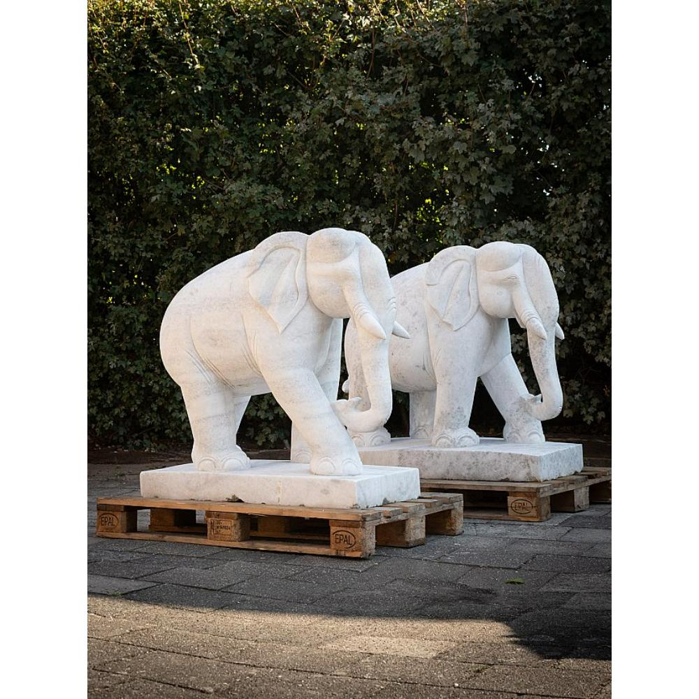 Large pair of white marble Elephants from Burma  Original Buddhas For Sale 14