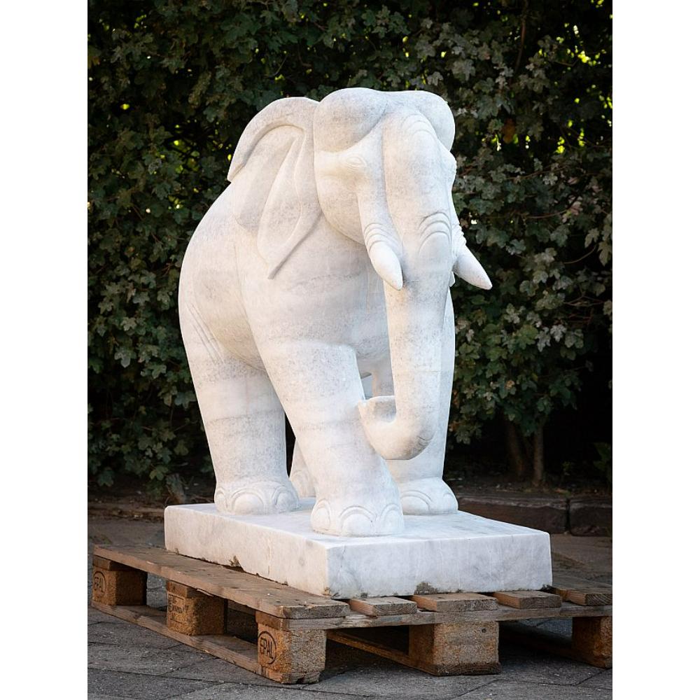 Burmese Large pair of white marble Elephants from Burma  Original Buddhas For Sale
