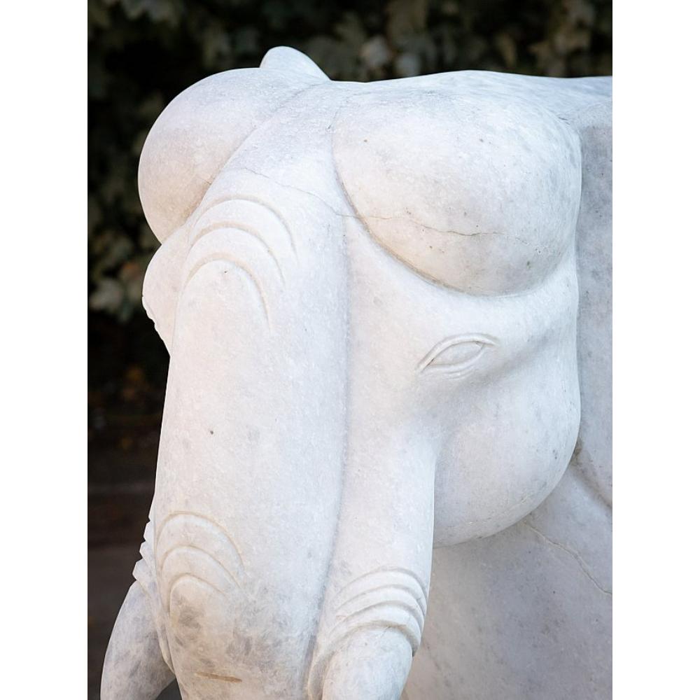 Contemporary Large pair of white marble Elephants from Burma  Original Buddhas For Sale