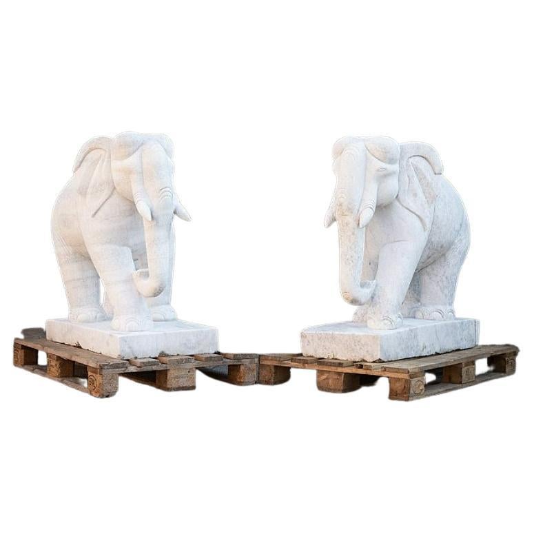 Large pair of white marble Elephants from Burma  Original Buddhas For Sale