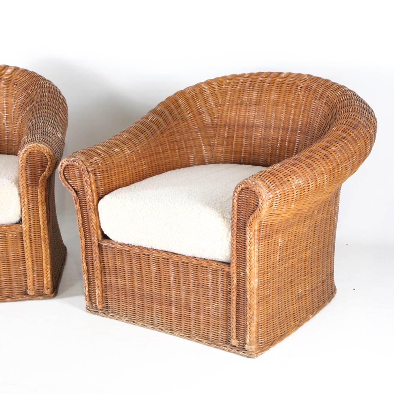 Late 20th Century Large pair of wicker bergere chairs