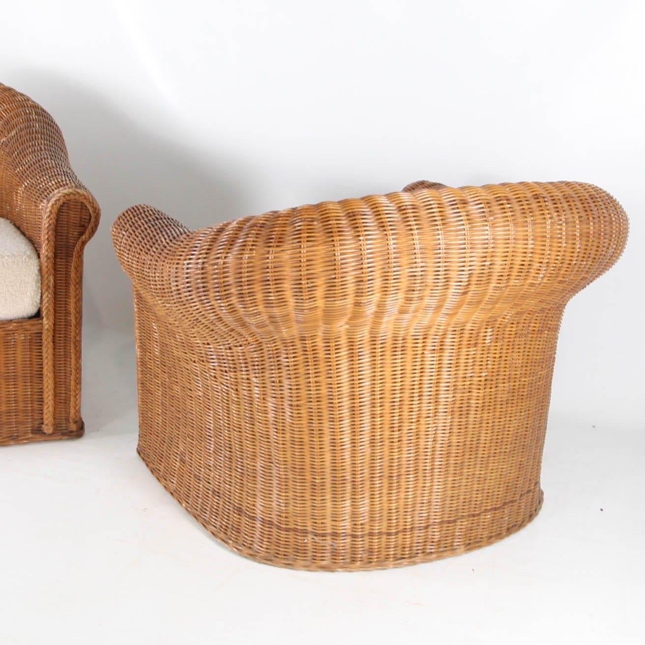 Large pair of wicker bergere chairs 1
