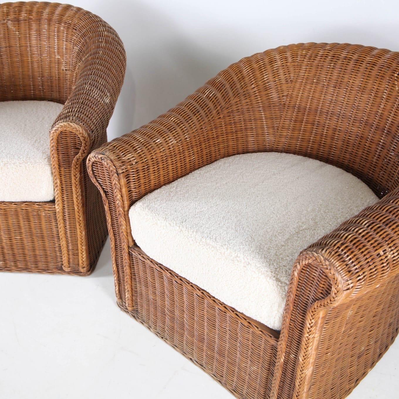 Large pair of wicker bergere chairs 2